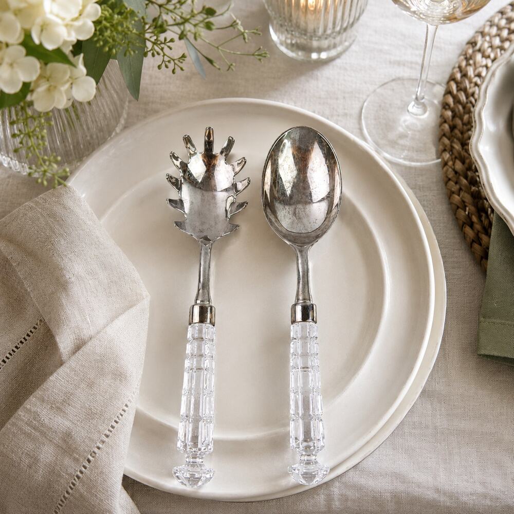 VTG Godinger Versailles Silver Plate & Crystal Serving Set Pasta Server Spoon